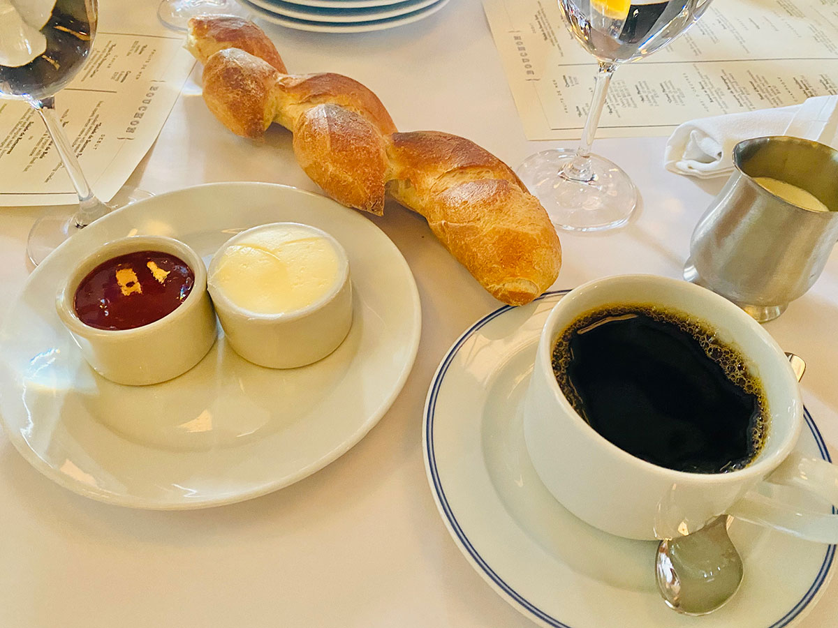 Bread, butter, jam and coffee at Bouchon Las Vegas.