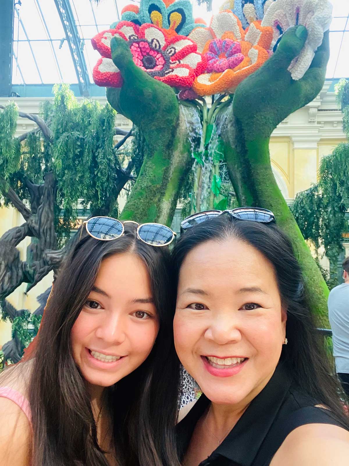 Cindy and daughter at Bellagio Gardens in Las Vegas.